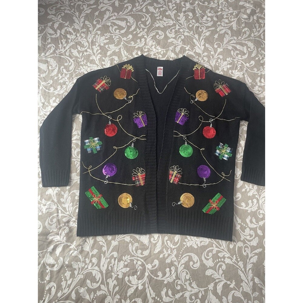Ugly Christmas Cardigan Black L 12-14 by Holiday Time
